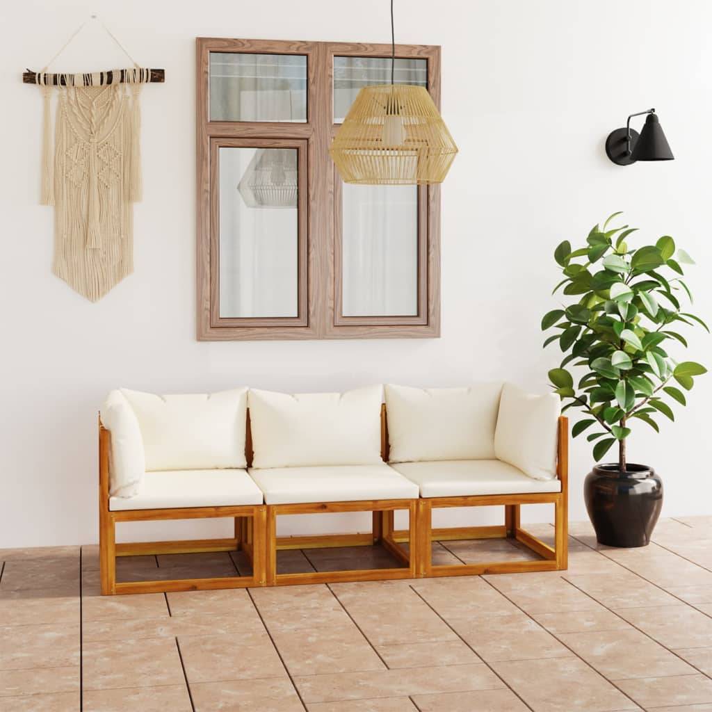 vidaXL 3-Sitzer-Gartensofa mit Auflage Creme Akazie Massivholz