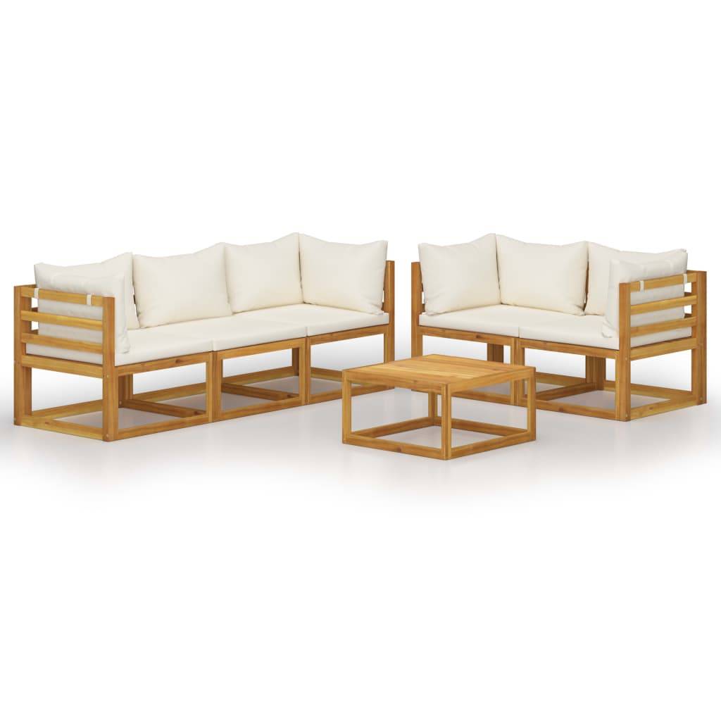 vidaXL 6-tlg. Garten-Lounge-Set mit Auflagen Creme Massivholz Akazie
