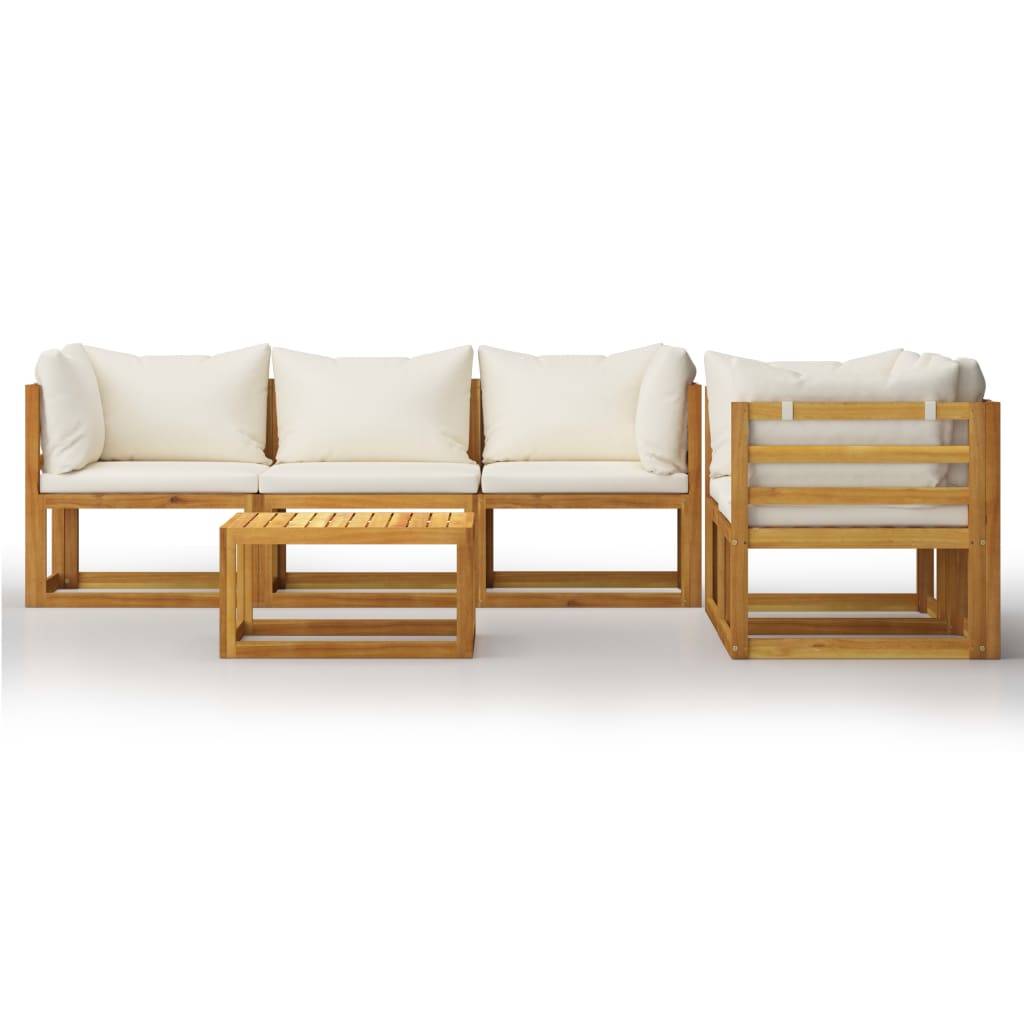 vidaXL 6-tlg. Garten-Lounge-Set mit Auflagen Creme Massivholz Akazie