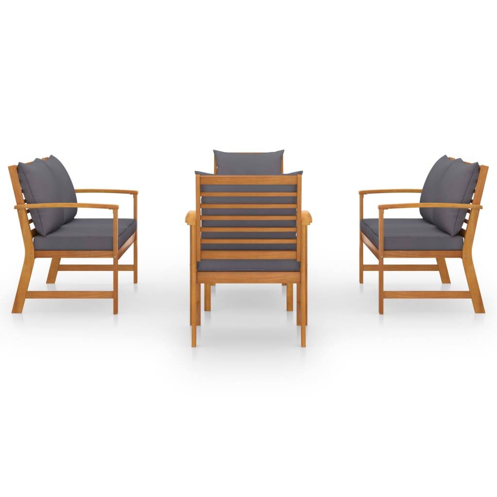 vidaXL 5-tlg. Garten-Lounge-Set mit Auflagen Massivholz Akazie