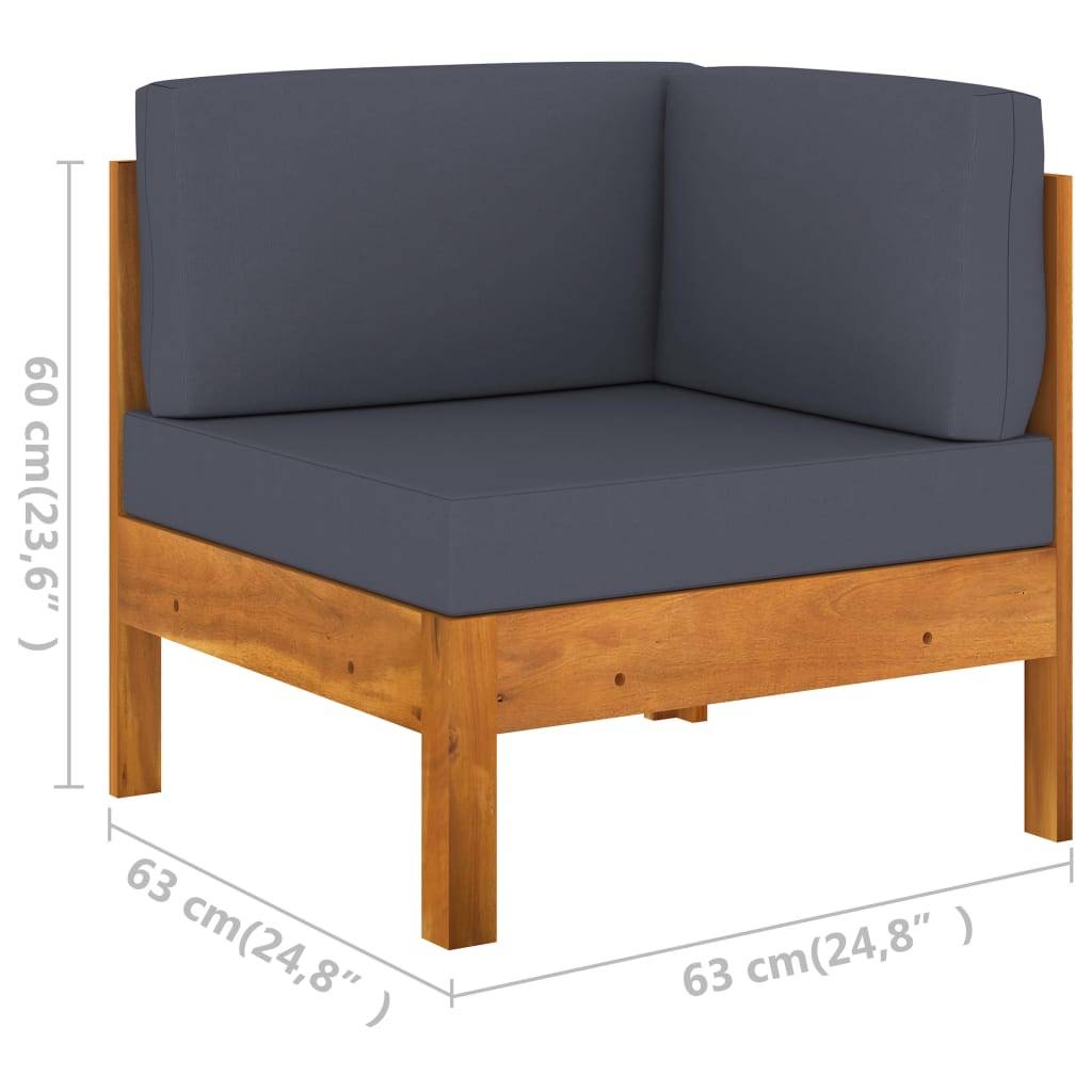 vidaXL Ecksofa mit Dunkelgrauen Kissen Massivholz Akazie