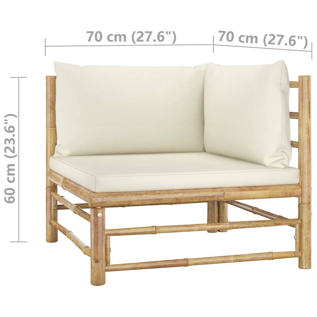 vidaXL 10-tlg. Garten-Lounge-Set mit Cremeweißen Kissen Bambus