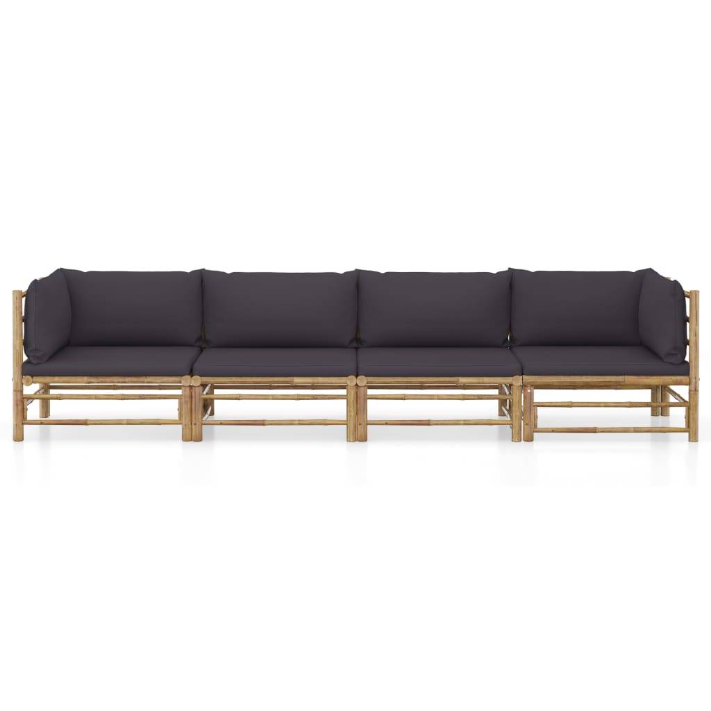 vidaXL 4-tlg. Garten-Lounge-Set mit Dunkelgrauen Kissen Bambus
