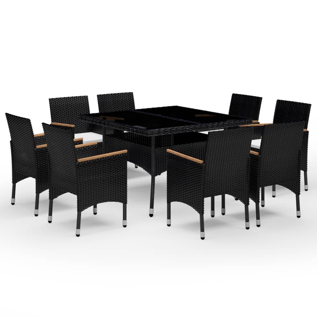 vidaXL 9-tlg. Garten-Essgruppe Poly Rattan und Akazienholz Schwarz