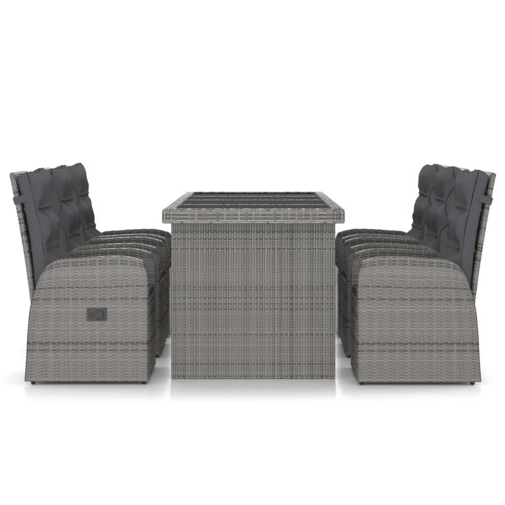 vidaXL 7-tlg. Garten-Essgruppe mit Kissen Poly Rattan Grau