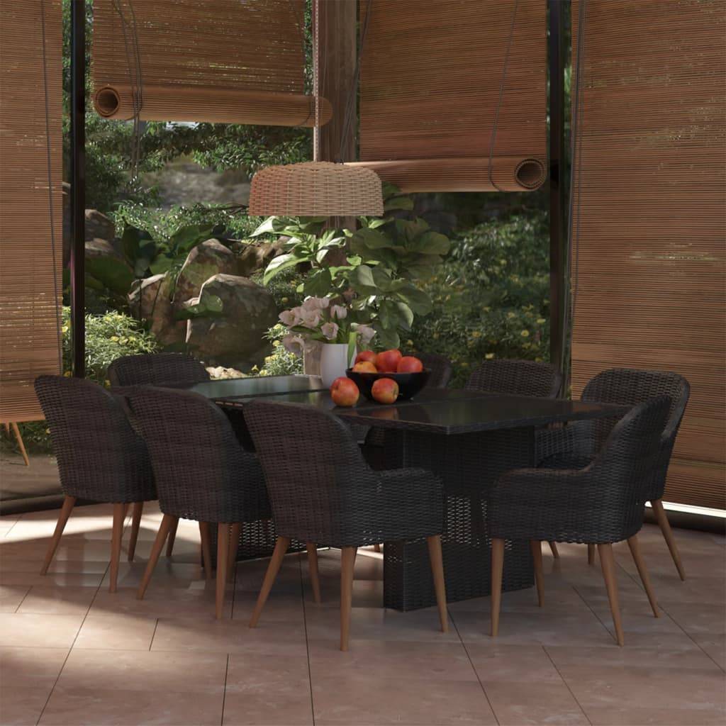vidaXL 9-tlg. Garten-Essgruppe Poly Rattan Schwarz