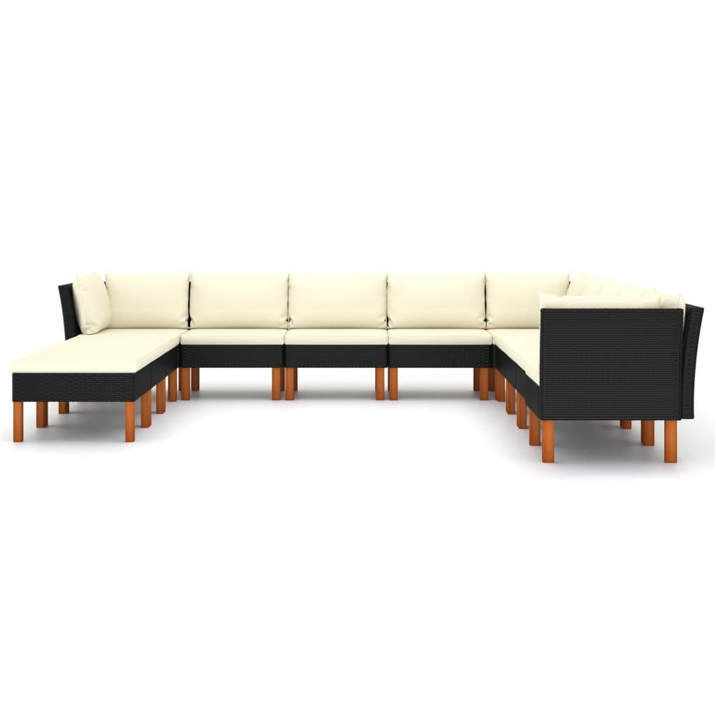 vidaXL 12-tlg. Garten-Lounge-Set mit Kissen Poly Rattan Schwarz