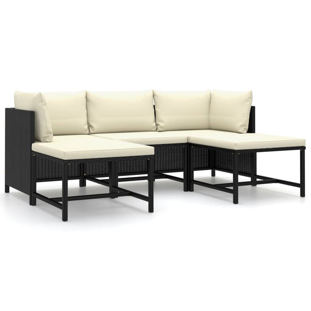 vidaXL 5-tlg. Garten-Lounge-Set mit Kissen Poly Rattan Schwarz