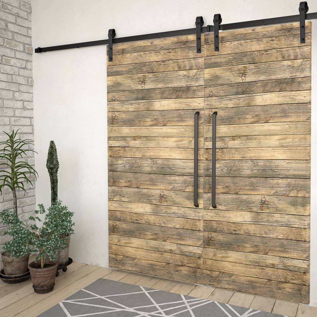 vidaXL Schiebetür-Beschlagsätze 2 Stk. 183 cm Stahl Schwarz