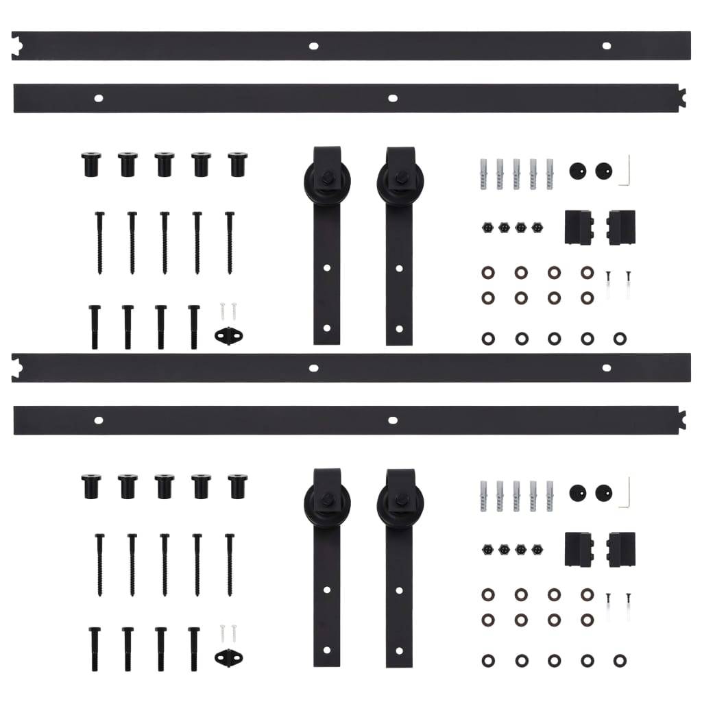 vidaXL Schiebetür-Beschlagsätze 2 Stk. 200 cm Stahl Schwarz
