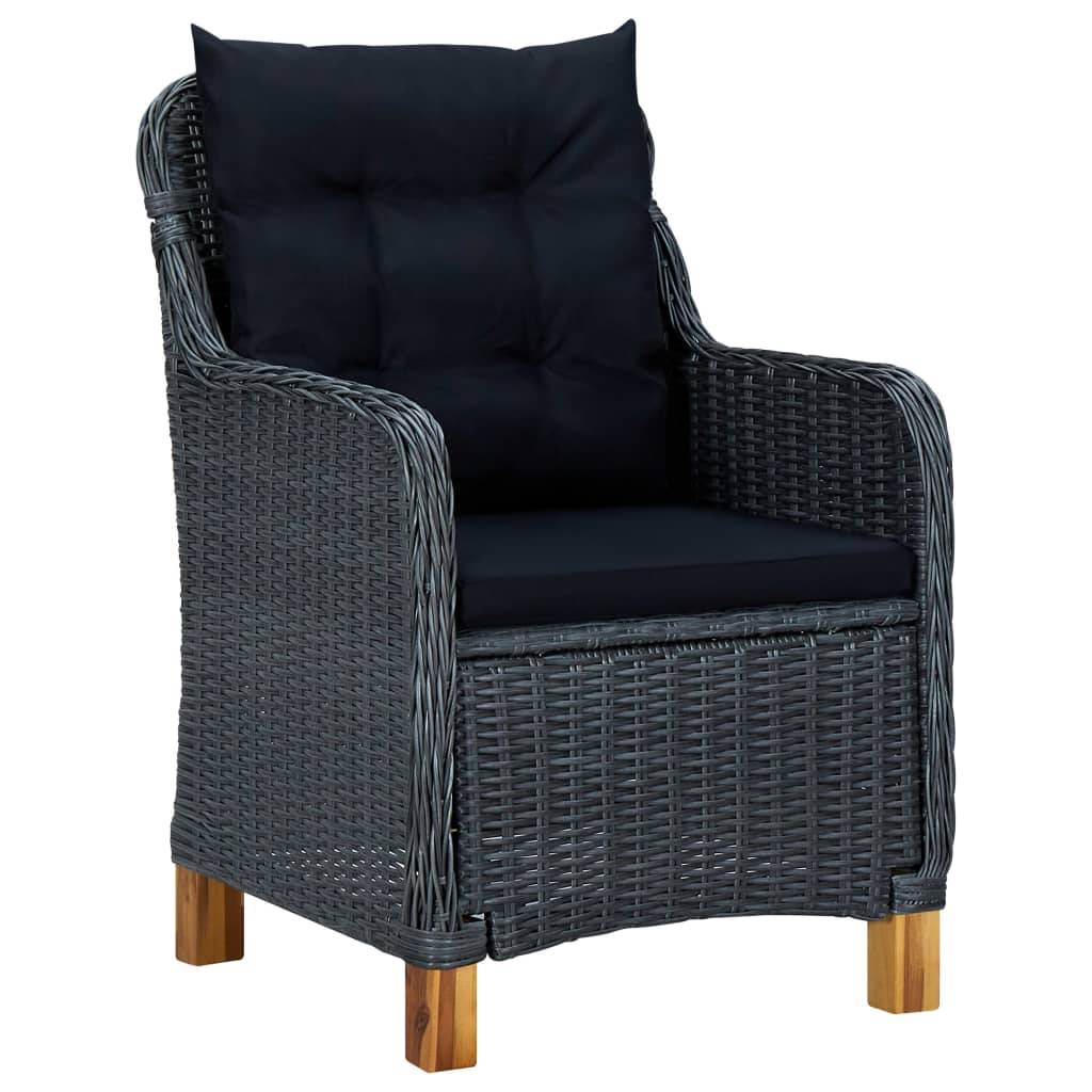 vidaXL Gartenstühle mit Kissen 2 Stk. Poly Rattan Dunkelgrau