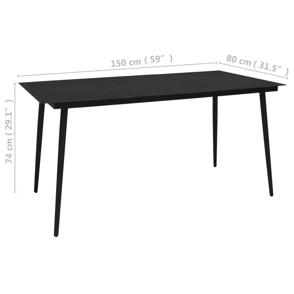 vidaXL Garten-Esstisch Schwarz 150x80x74 cm Stahl und Glas