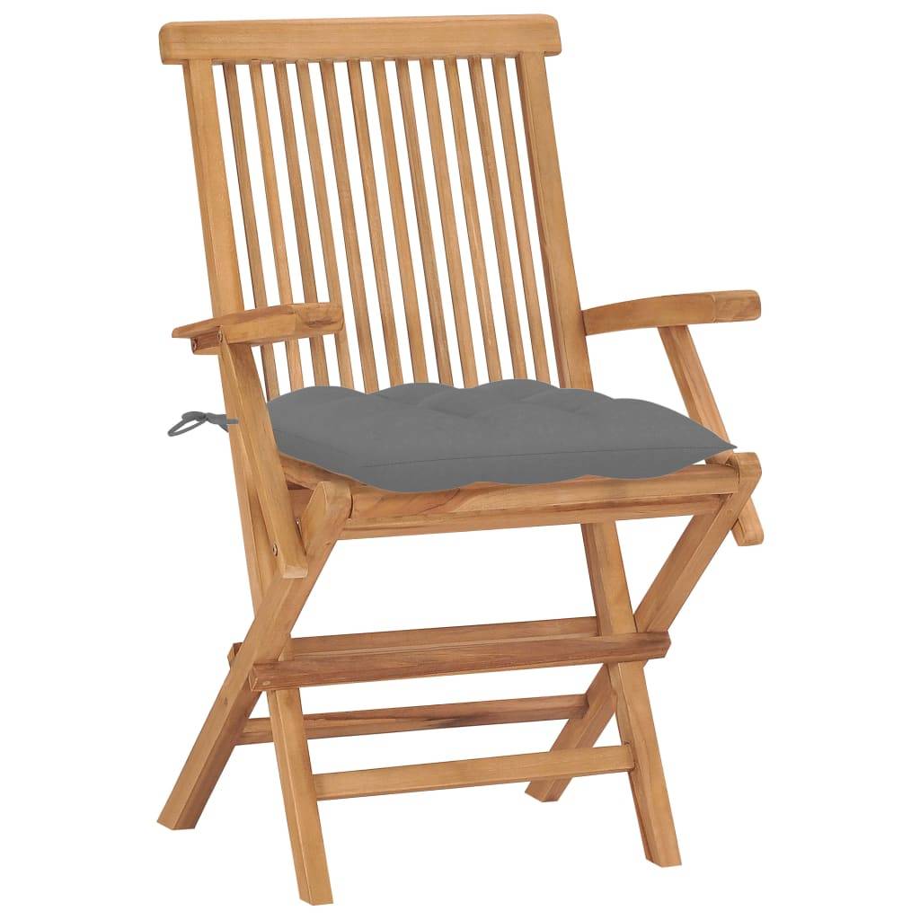 vidaXL Gartenstühle mit Grauen Kissen 2 Stk. Massivholz Teak