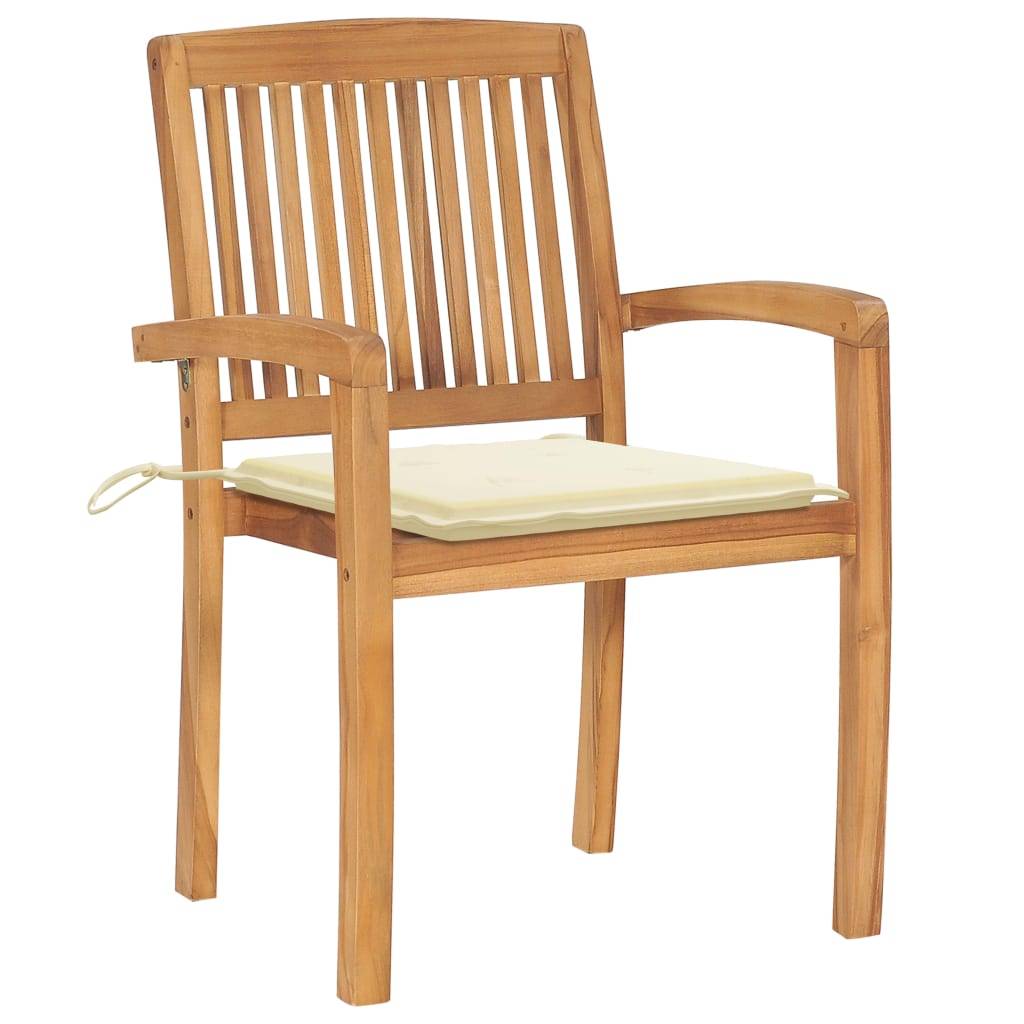 vidaXL Stapelbare Gartenstühle mit Kissen 6 Stk. Massivholz Teak