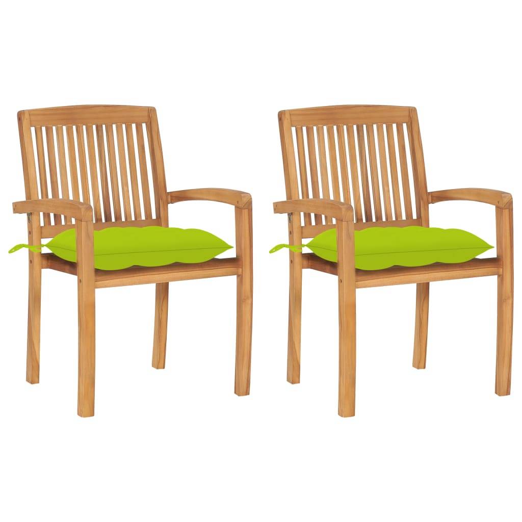 vidaXL Gartenstühle 2 Stk. mit Hellgrünen Kissen Massivholz Teak