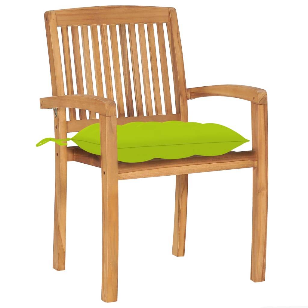 vidaXL Gartenstühle 2 Stk. mit Hellgrünen Kissen Massivholz Teak