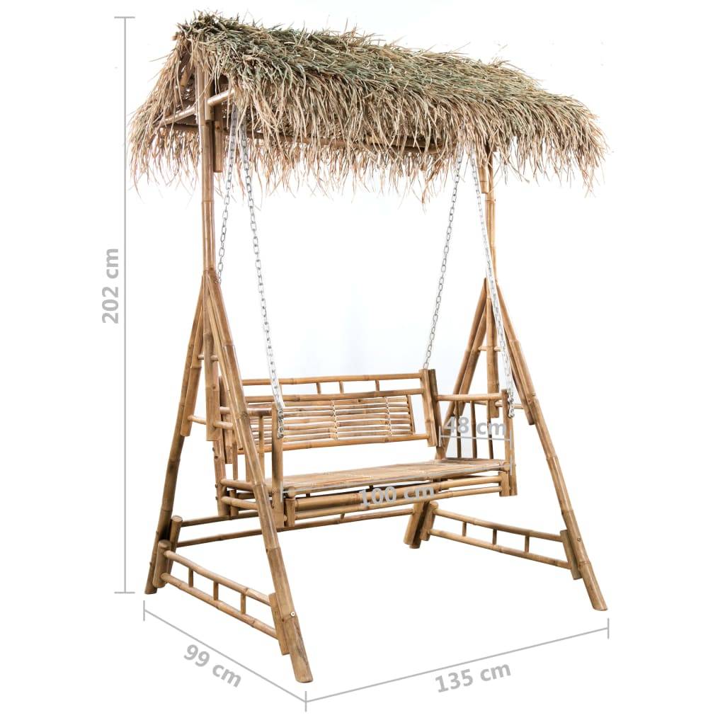 vidaXL Hollywoodschaukel mit Palmblättern und Kissen 202 cm Bambus