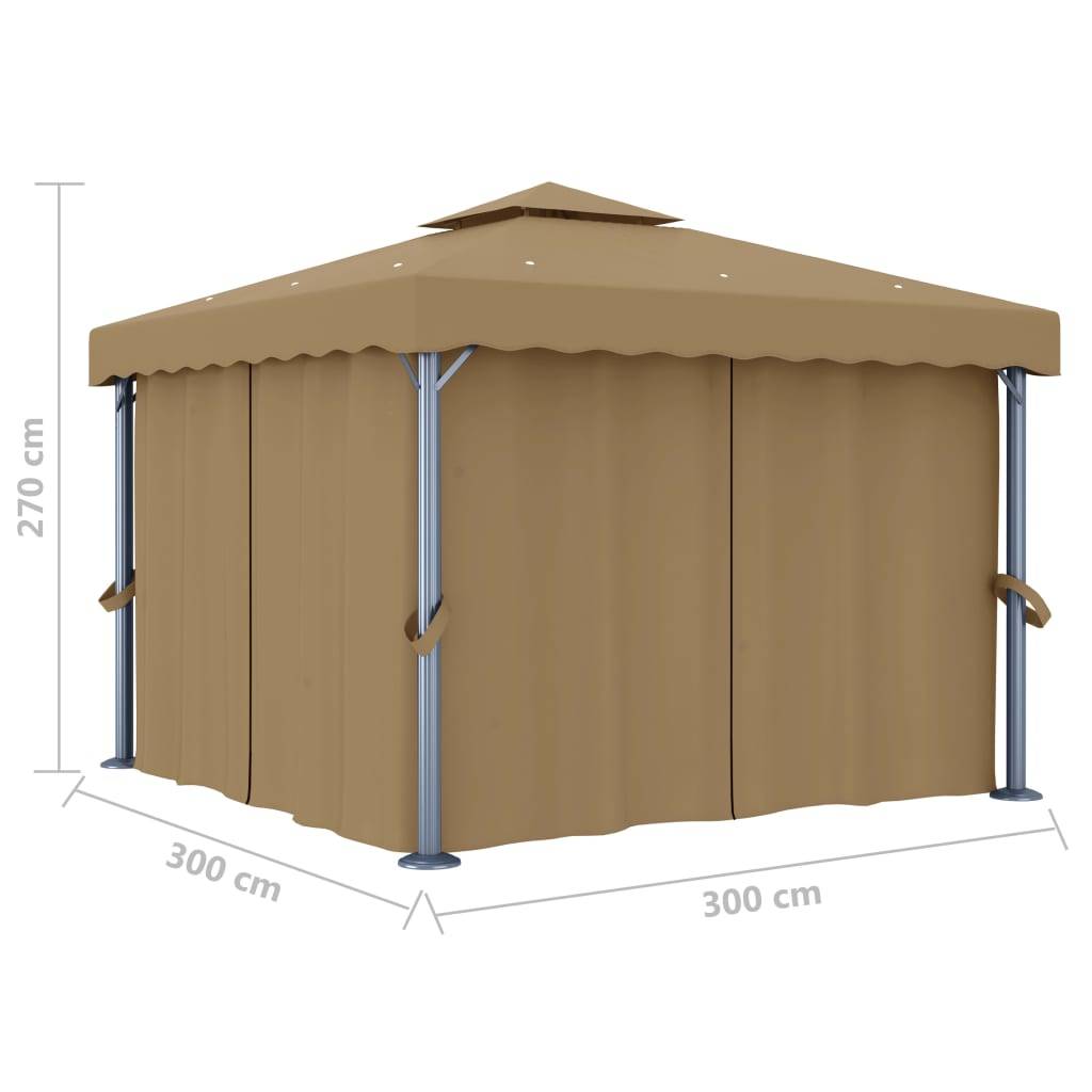 vidaXL Pavillon mit Vorhang 3x3 m Taupe Aluminium