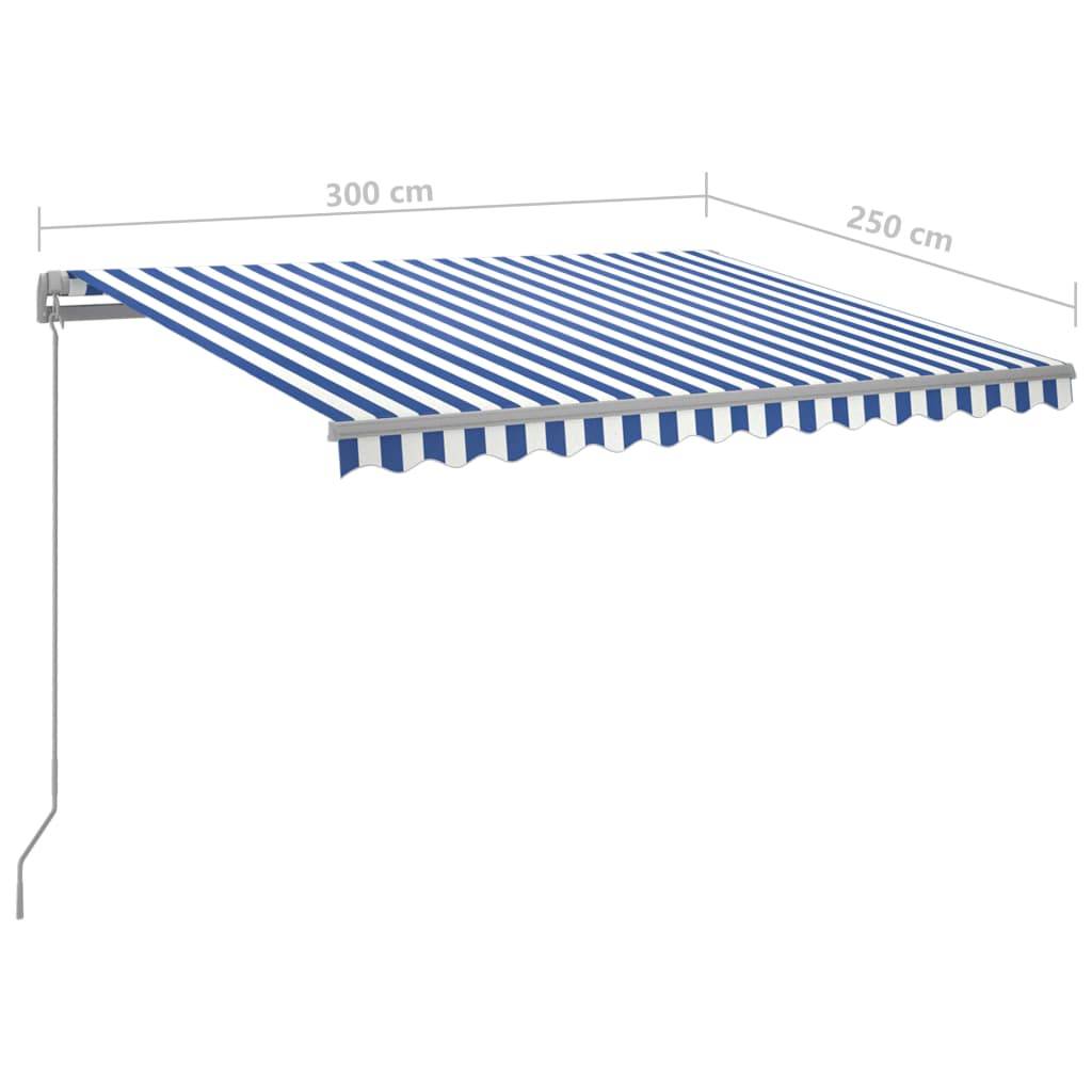 vidaXL Markise Manuell Einziehbar mit LED 300x250 cm Blau und Weiß