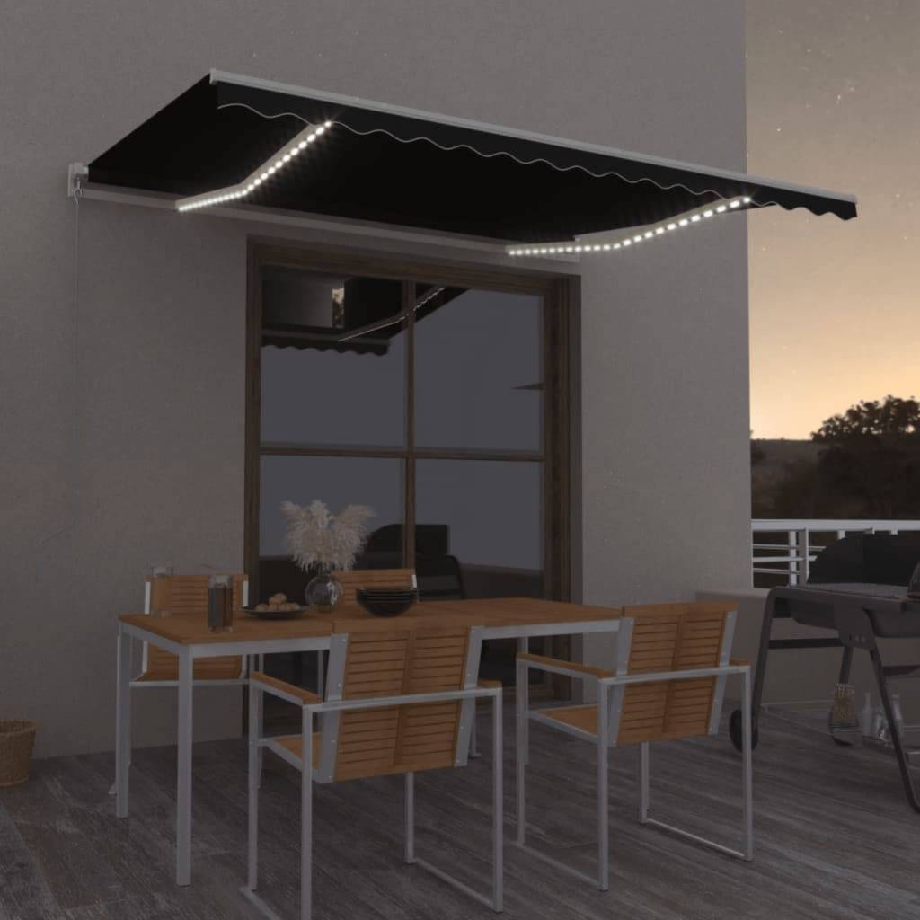 vidaXL Markise Manuell Einziehbar mit LED 450x350 cm Anthrazit