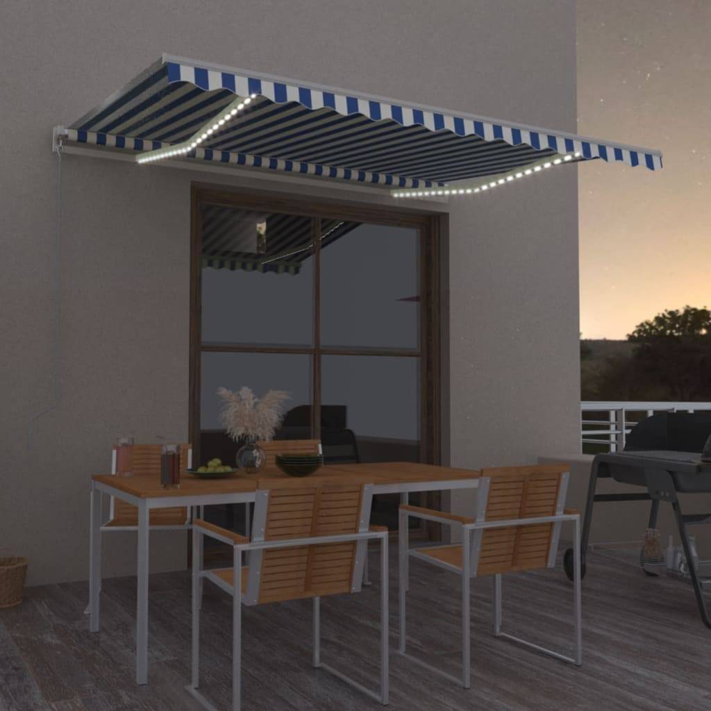 vidaXL Markise Manuell Einziehbar mit LED 400x350 cm Blau und Weiß