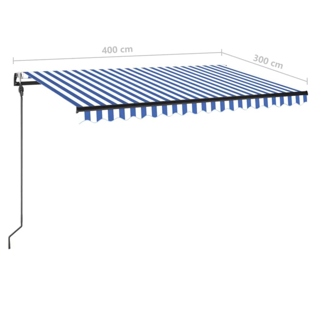 vidaXL Automatische Markise mit LED Windsensor 400x300 cm Blau Weiß