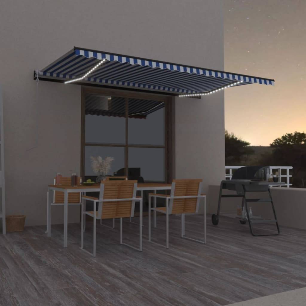 vidaXL Automatische Markise mit LED & Windsensor 500x350 Blau und Weiß