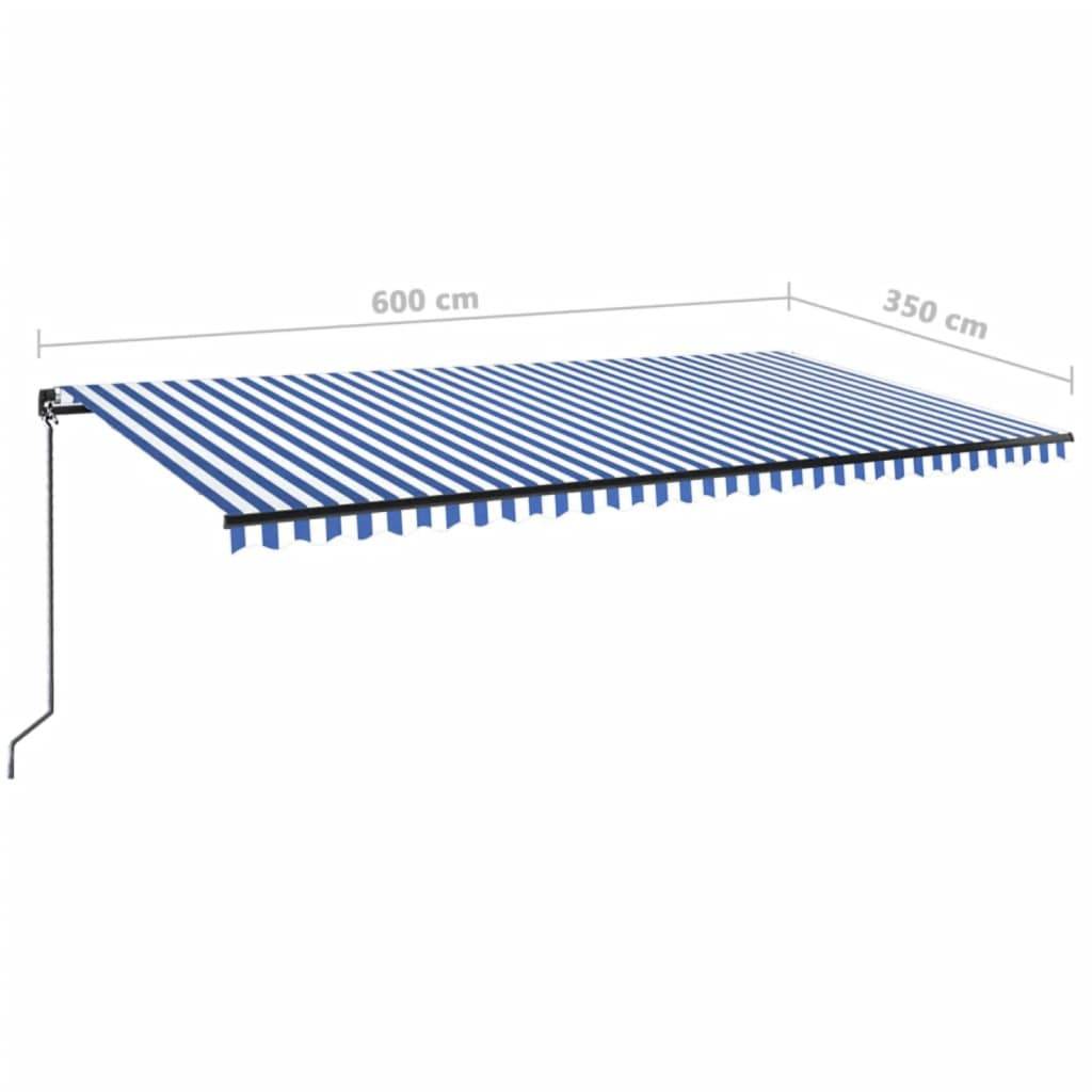 vidaXL Markise Manuell Einziehbar mit LED 600x350 cm Blau und Weiß