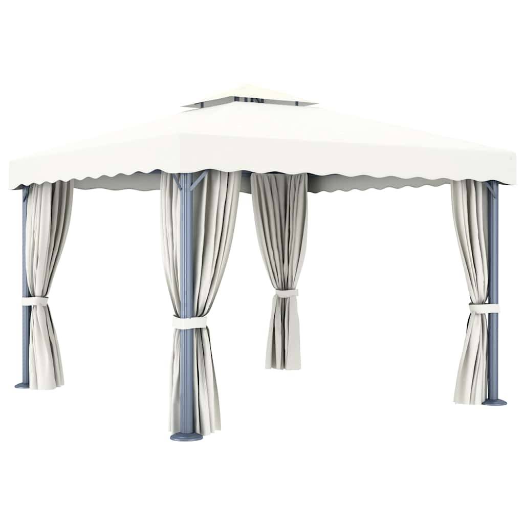 vidaXL Pavillon mit Vorhängen & LED-Lichterkette 3x3 m Cremeweiß