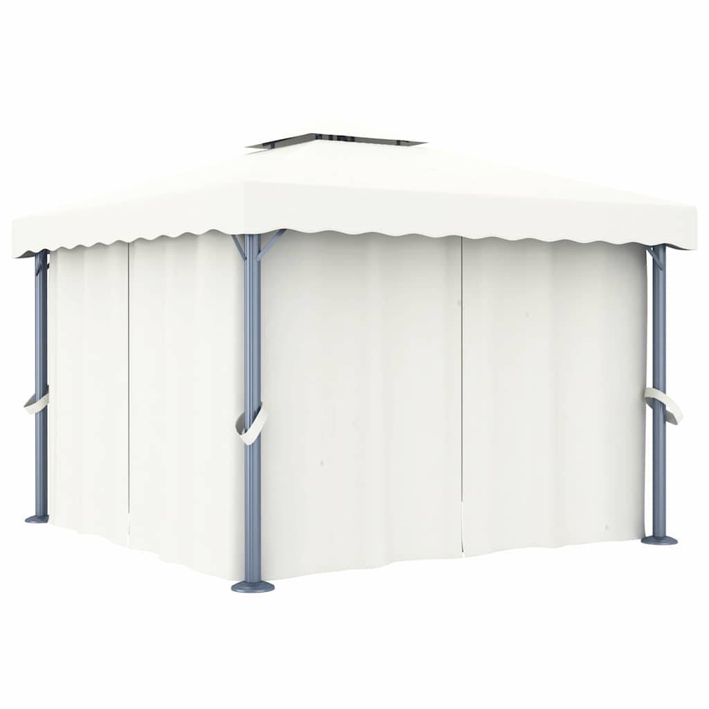 vidaXL Pavillon mit Vorhängen & LED-Lichterkette 3x3 m Cremeweiß