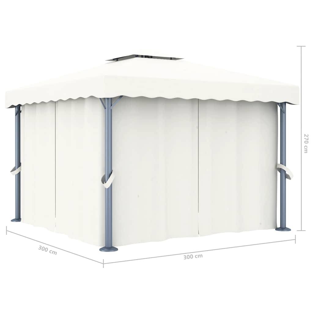 vidaXL Pavillon mit Vorhängen & LED-Lichterkette 3x3 m Cremeweiß