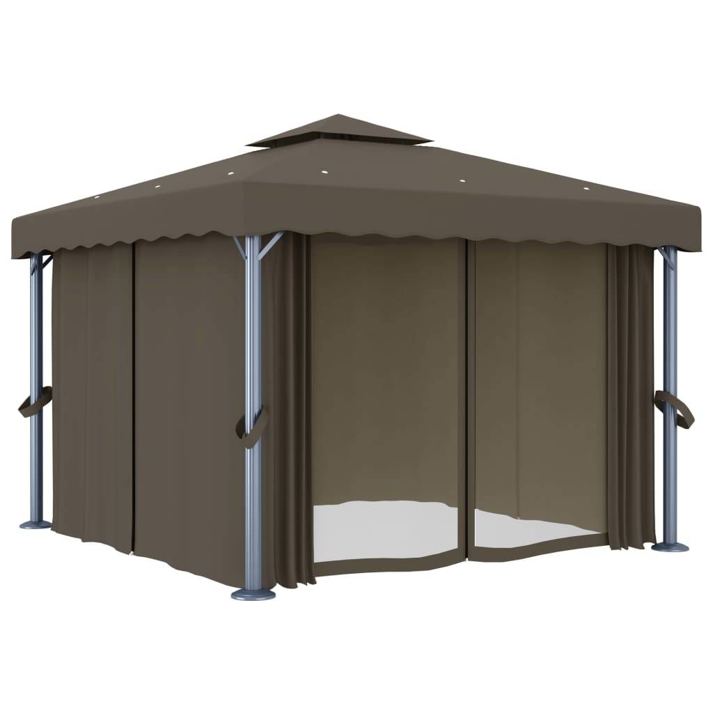vidaXL Pavillon mit Vorhängen & LED-Lichterkette 3x3 m Taupe