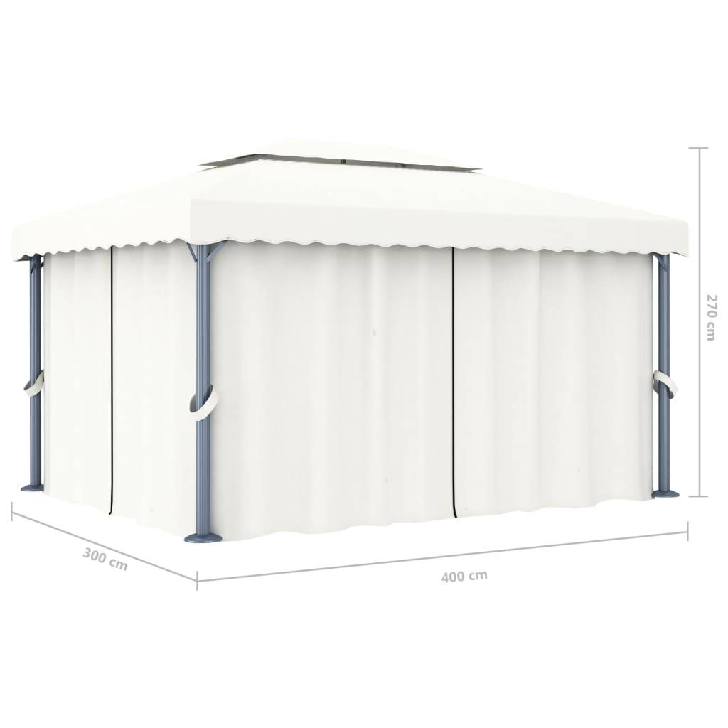 vidaXL Pavillon mit Vorhängen & LED-Lichterketten 4x3 m Cremeweiß