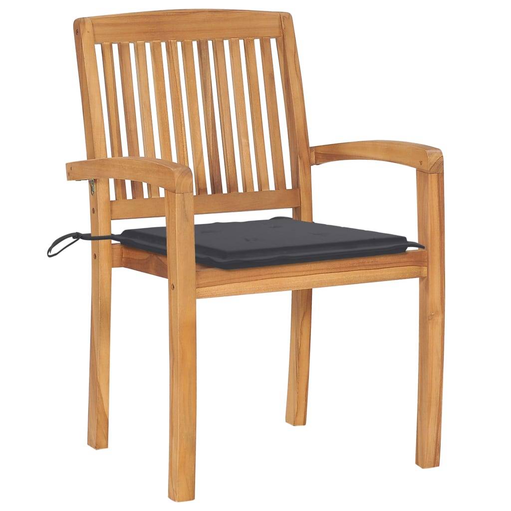 vidaXL Stapelbare Gartenstühle mit Kissen 8 Stk. Massivholz Teak