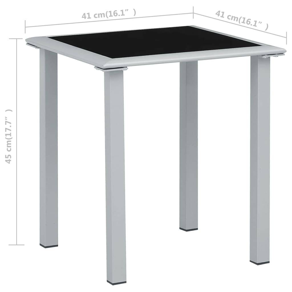 vidaXL Gartentisch Schwarz und Silbern 41x41x45 cm Stahl und Glas