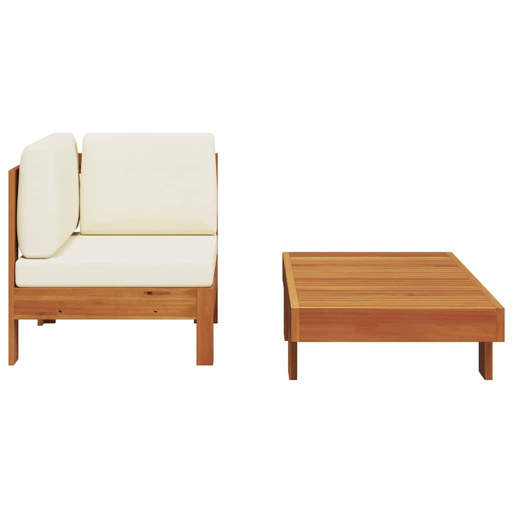 vidaXL 2-tlg. Garten-Lounge-Set mit Cremeweißen Kissen Akazienholz