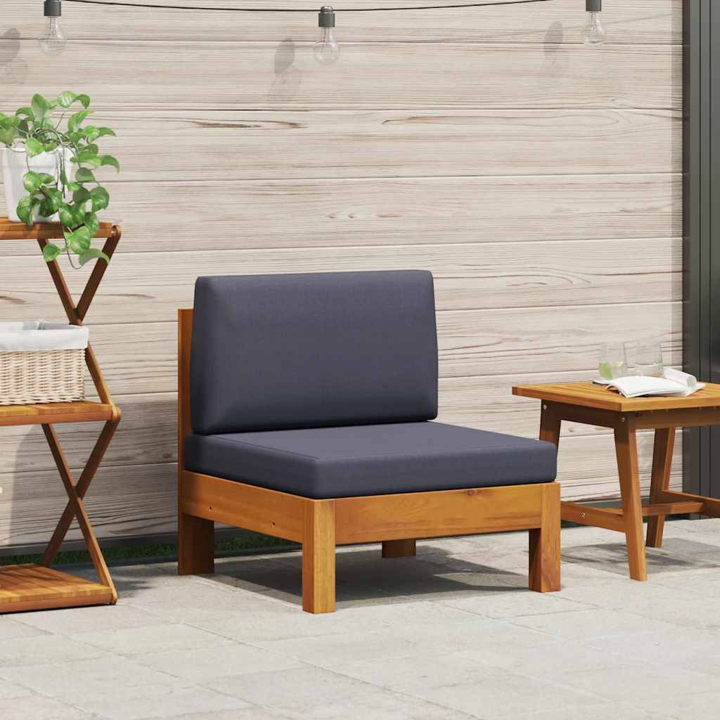 vidaXL Mittelsofa mit Dunkelgrauen Kissen Massivholz Akazie