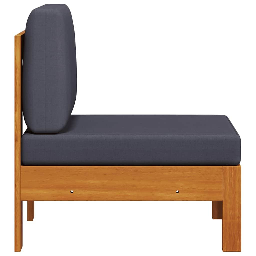 vidaXL Mittelsofa mit Dunkelgrauen Kissen Massivholz Akazie