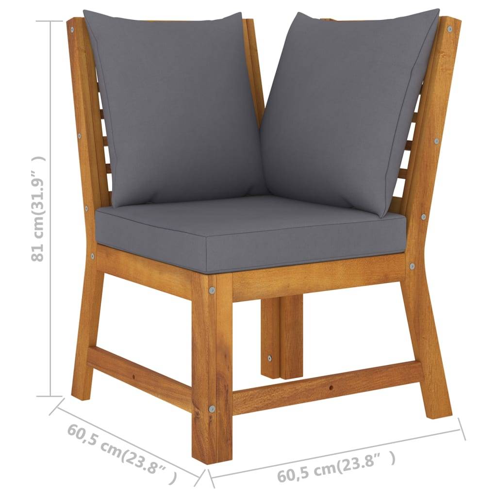 vidaXL Modular-Sofa-Eckteil mit Dunkelgrauen Kissen Massivholz Akazie