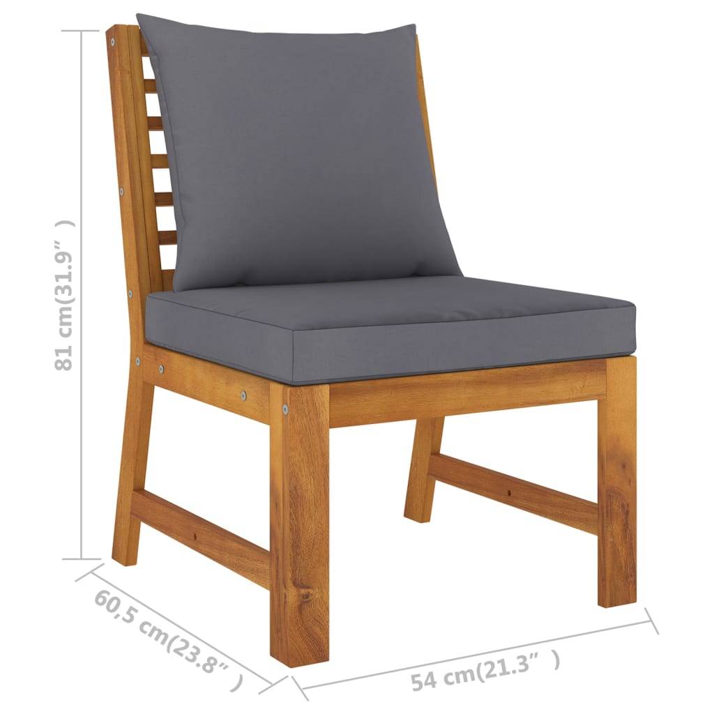 vidaXL Modular-Mittelsofa mit Dunkelgrauen Kissen Akazie Massivholz