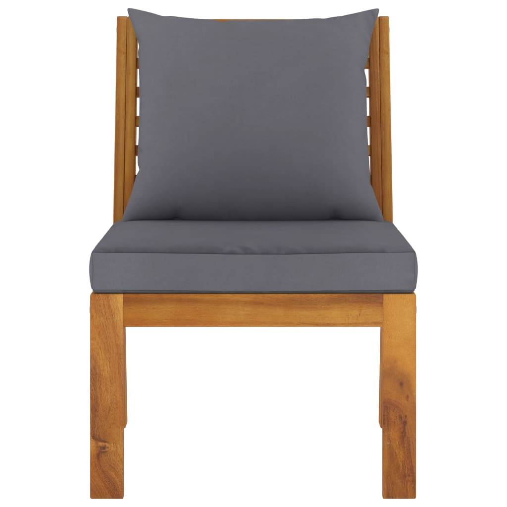 vidaXL Modular-Mittelsofa mit Dunkelgrauen Kissen Akazie Massivholz