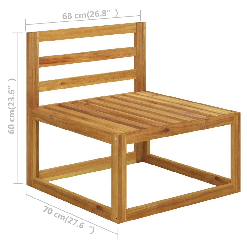 vidaXL Modular-Mittelsofa mit Cremeweißen Kissen Akazie Massivholz