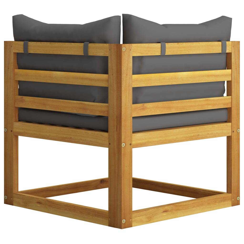 vidaXL Modular-Ecksofa mit Dunkelgrauen Kissen Akazie Massivholz