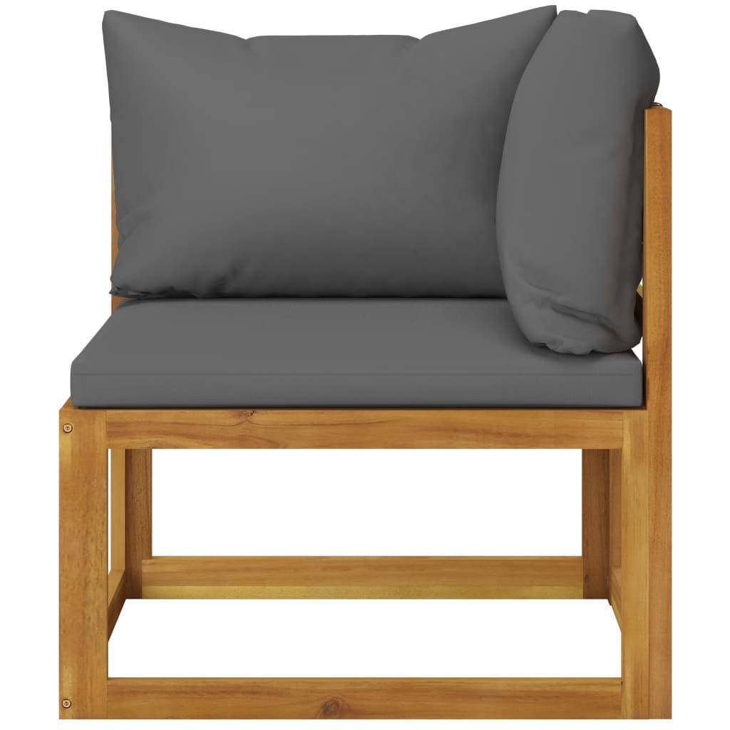 vidaXL Modular-Ecksofa mit Dunkelgrauen Kissen Akazie Massivholz