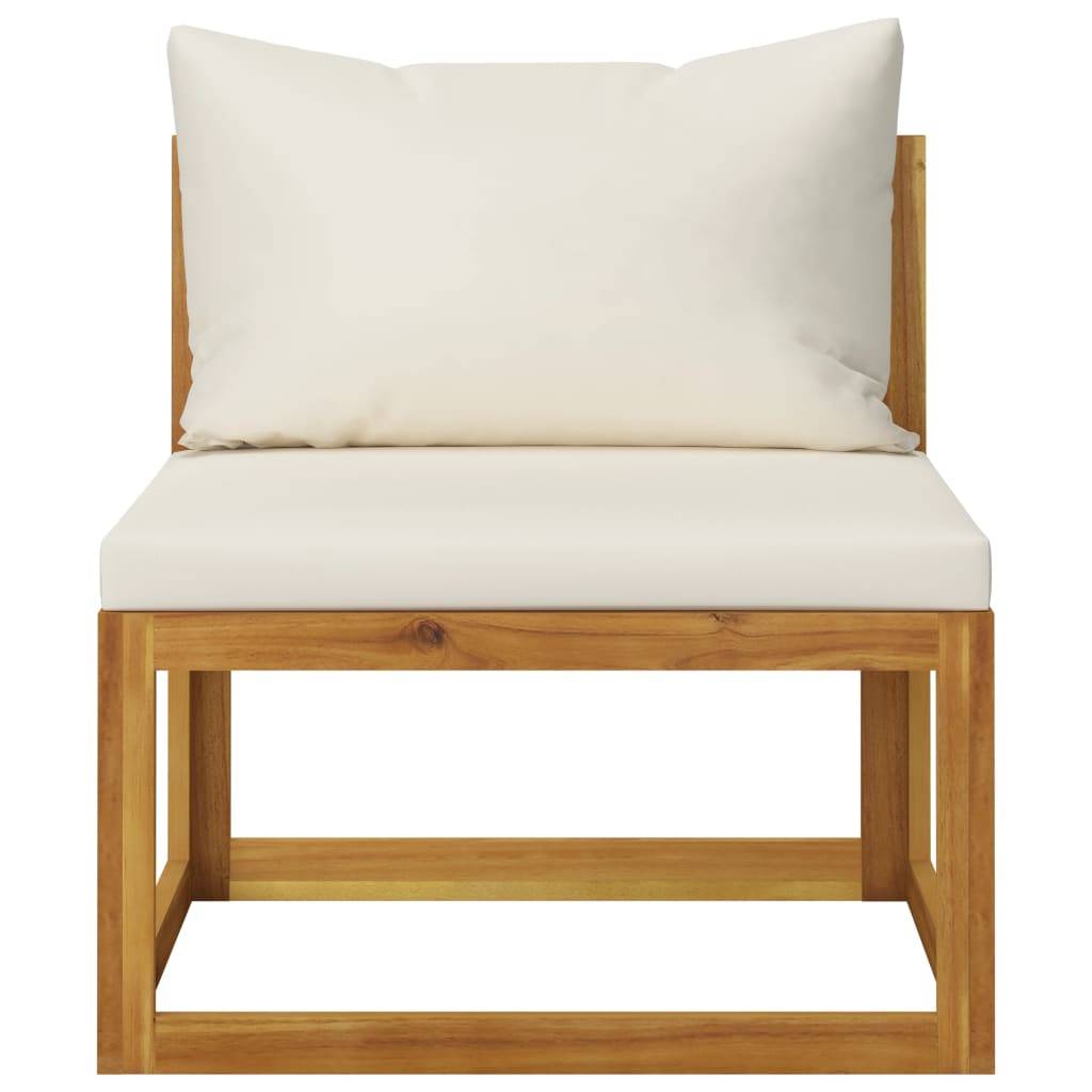 vidaXL Modular-Mittelsofa mit Cremeweißen Kissen Akazie Massivholz