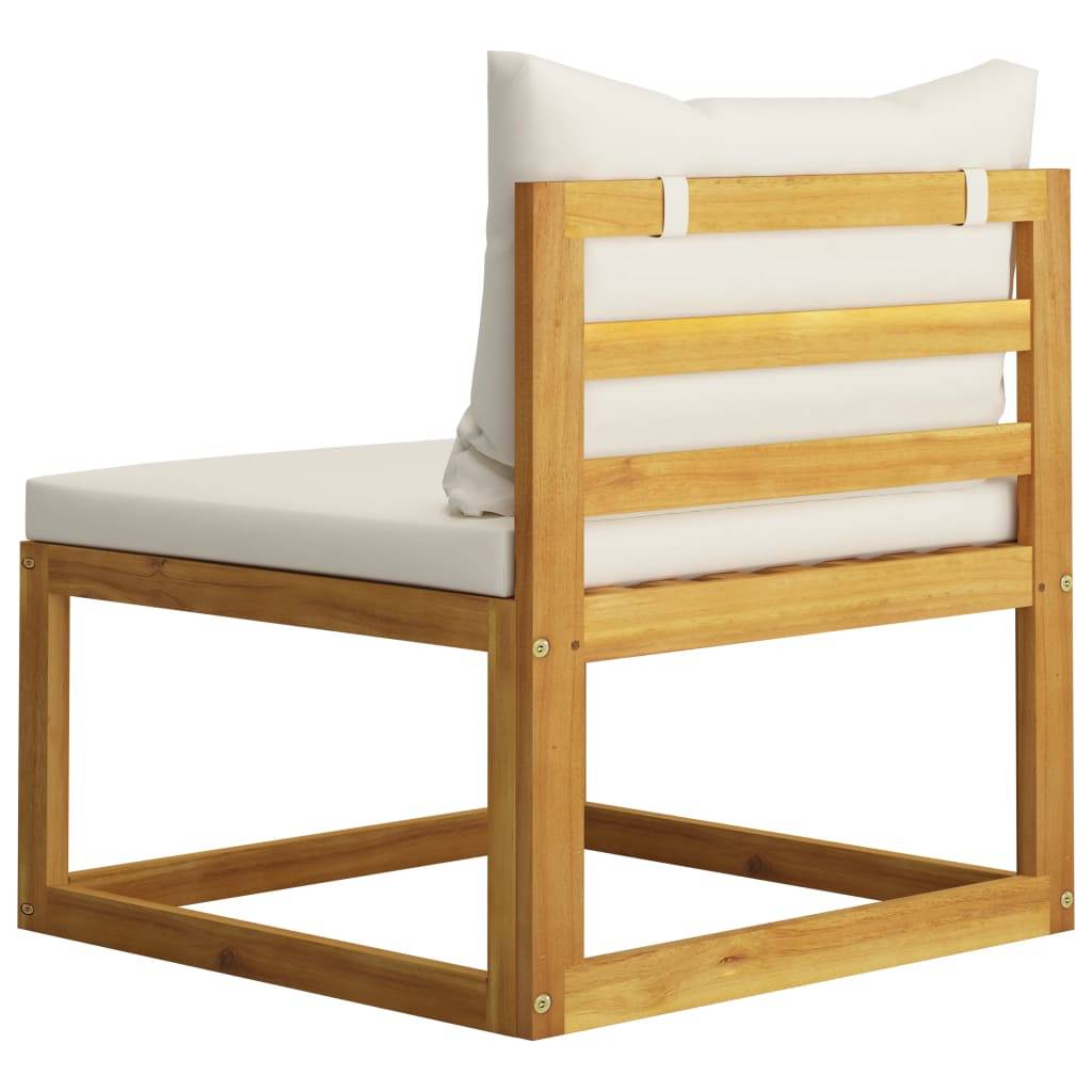 vidaXL Modular-Mittelsofa mit Cremeweißen Kissen Akazie Massivholz