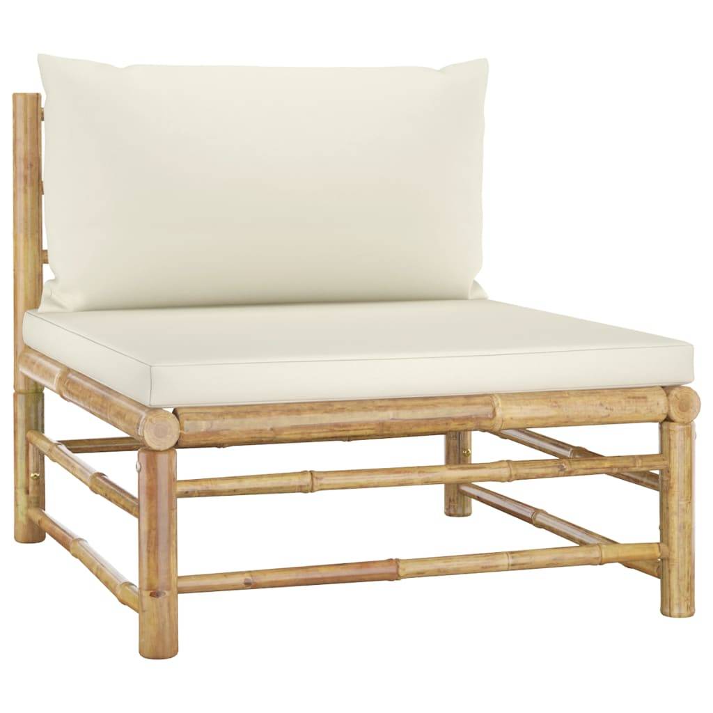 vidaXL 2-tlg. Garten-Lounge-Set mit Kissen Cremeweiß Bambus
