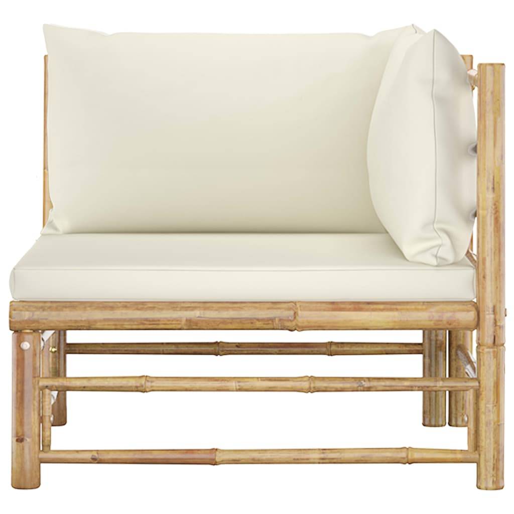 vidaXL Garten-Ecksofa mit Kissen Cremeweiß Bambus