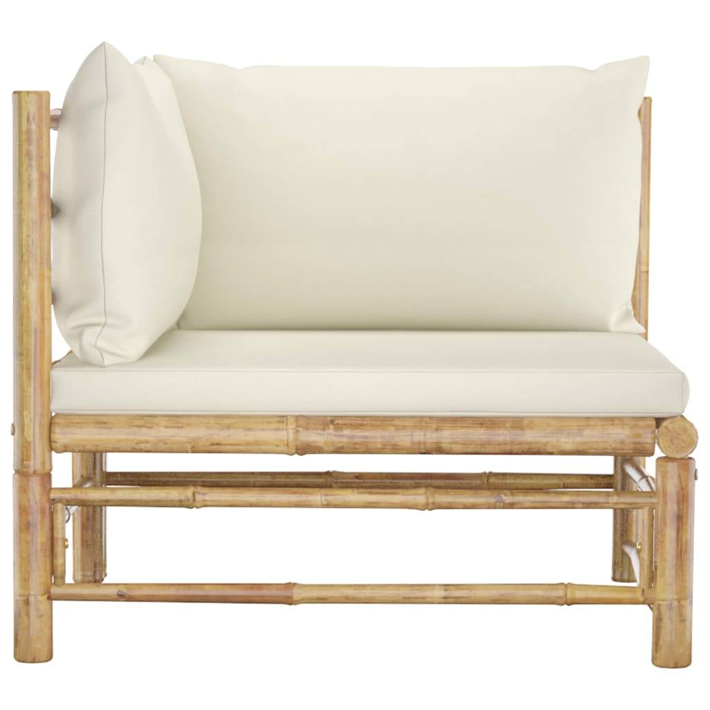 vidaXL Garten-Ecksofa mit Kissen Cremeweiß Bambus