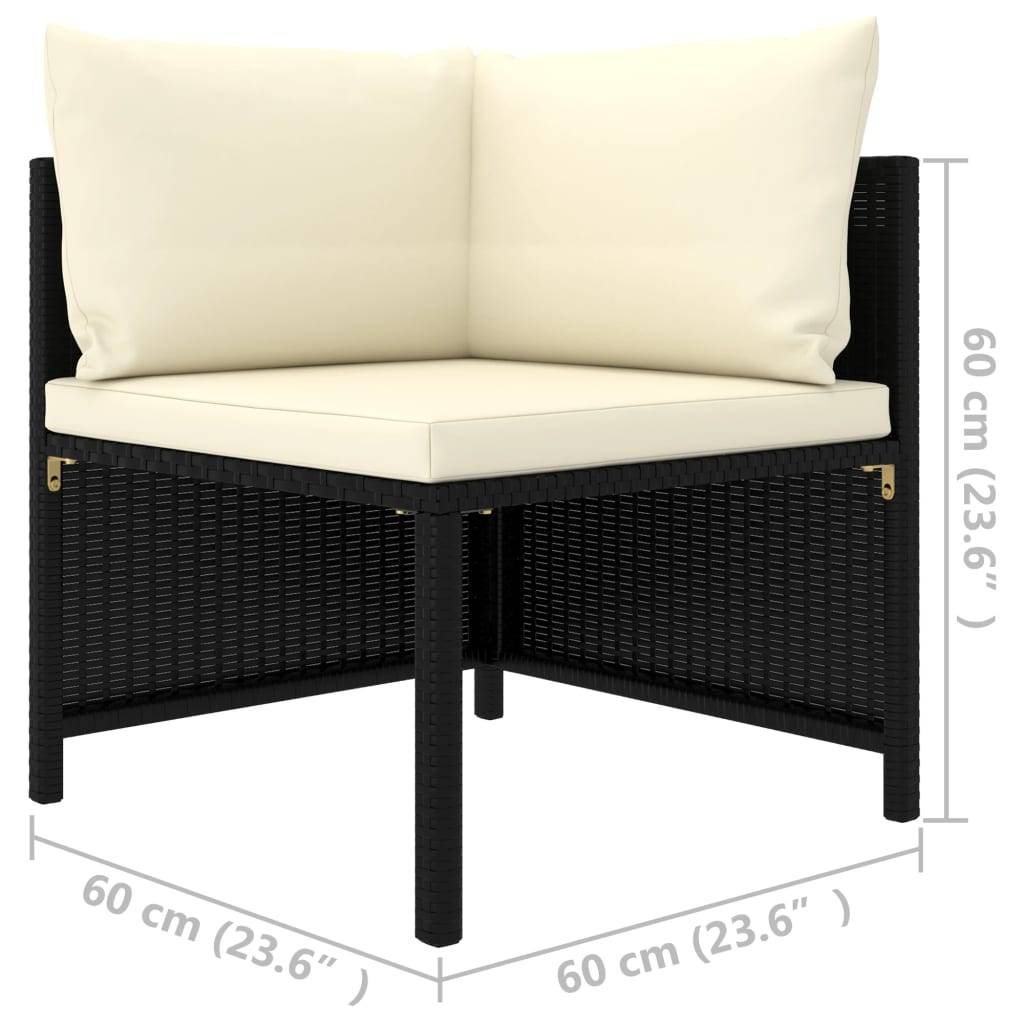 vidaXL 2-Sitzer-Gartensofa mit Kissen Schwarz Poly Rattan